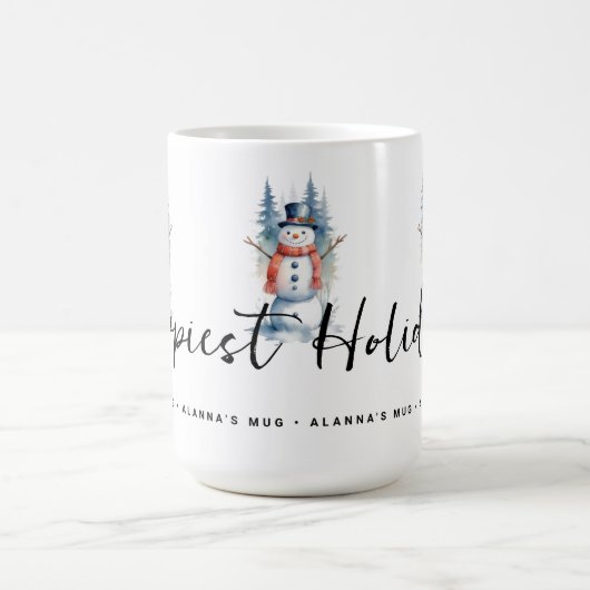 Funny Cute MInimal Snowman Frosted Forest Xmas Koffiemok (Center)