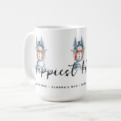 Funny Cute MInimal Snowman Frosted Forest Xmas Koffiemok (Voorkant links)