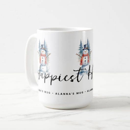 Funny Cute MInimal Snowman Frosted Forest Xmas Koffiemok (Voorkant links)