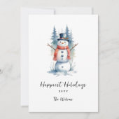 Funny Cute MInimalist Snowman Frosted Forest  Feestdagenkaart (Voorkant)