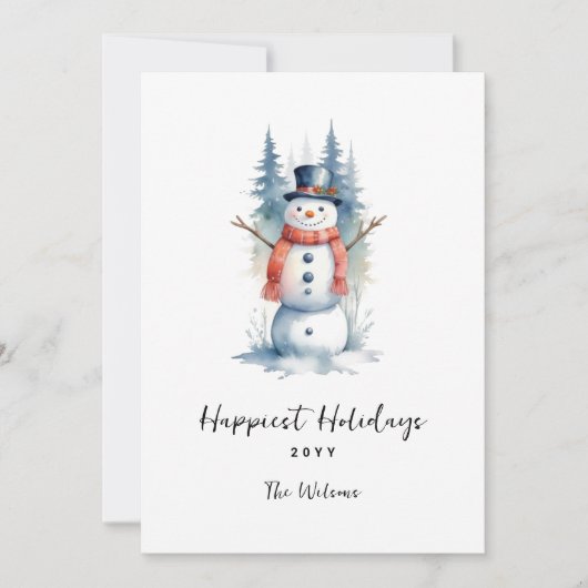 Funny Cute MInimalist Snowman Frosted Forest  Feestdagenkaart (Voorkant)