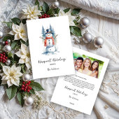 Funny Cute MInimalist Snowman Frosted Forest Feestdagenkaart