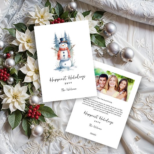 Funny Cute MInimalist Snowman Frosted Forest  Feestdagenkaart