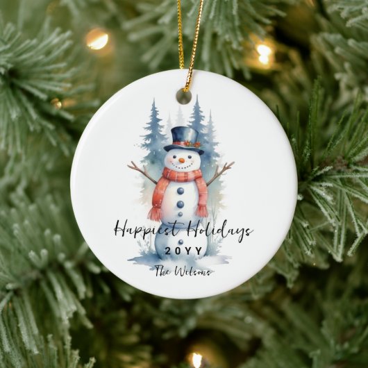 Funny Cute MInimalist Snowman Frosted Forest  Keramisch Ornament (Boom)