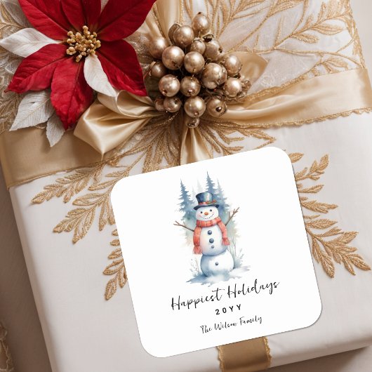 Funny Cute MInimalist Snowman Frosted Forest Vierkante Sticker