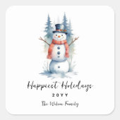 Funny Cute MInimalist Snowman Frosted Forest Vierkante Sticker (Voorkant)
