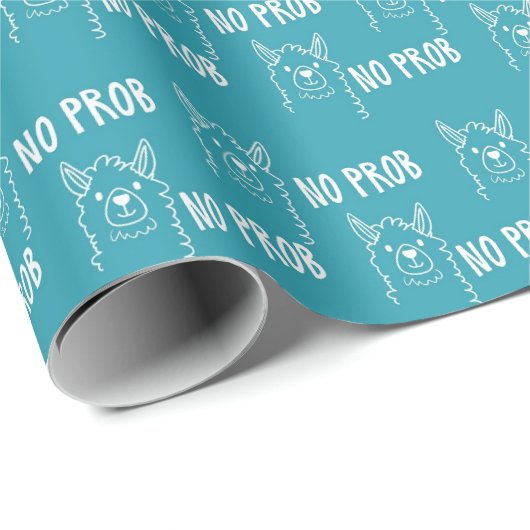 Funny Cute No Prob Llama Pattern Blue Cadeaupapier (Rol Hoek)