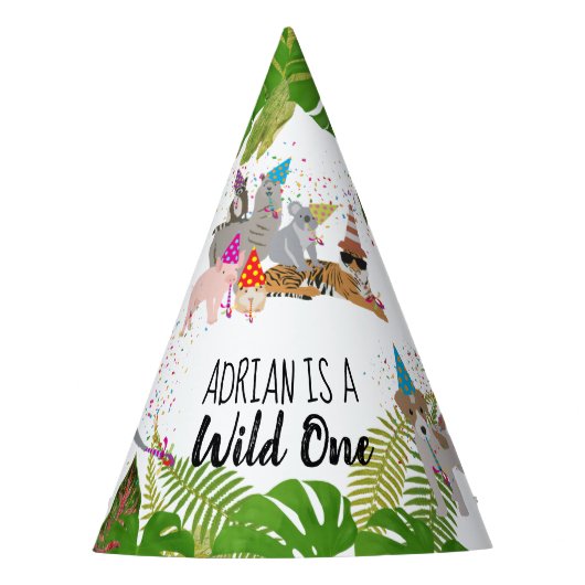 Funny & Cute Oerwoud Animals bij Party Wild One Feesthoedjes (Voorkant)