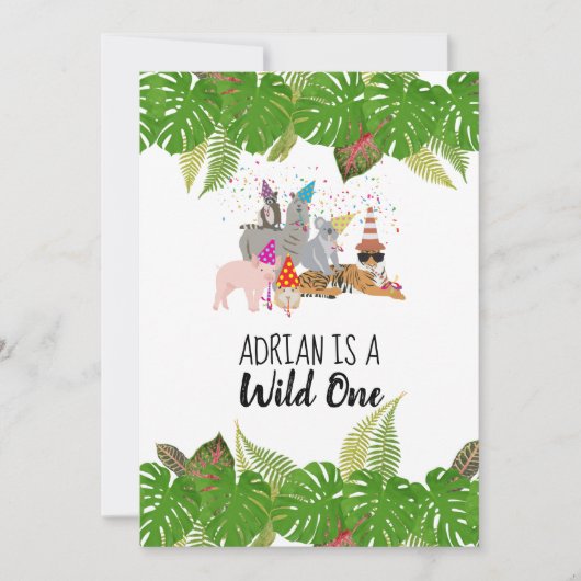Funny & Cute Oerwoud Animals bij Party Wild One Kaart (Voorkant)
