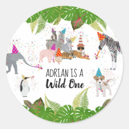 Funny & Cute Oerwoud Animals bij Party Wild One Ronde Sticker