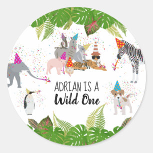 Funny & Cute Oerwoud Animals bij Party Wild One Ronde Sticker