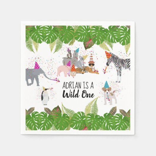 Funny & Cute Oerwoud Animals bij Party Wild One Servet (Voorkant)