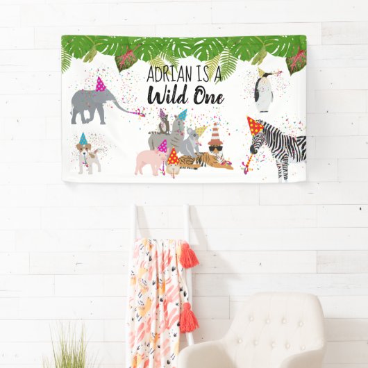 Funny & Cute Oerwoud Animals bij Party Wild One Spandoek (Insitu)