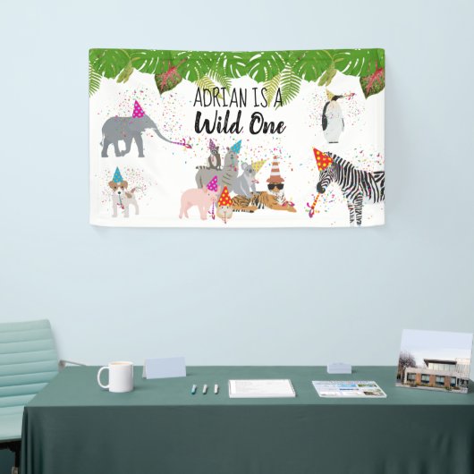 Funny & Cute Oerwoud Animals bij Party Wild One Spandoek (Beurs)