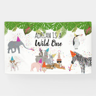 Funny & Cute Oerwoud Animals bij Party Wild One Spandoek