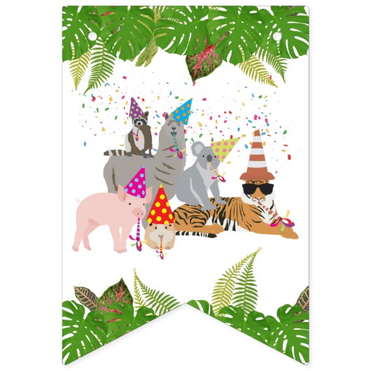 Funny & Cute Oerwoud Animals bij Party Wild One Vlaggetjes (Eerste vlag)