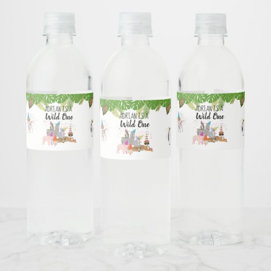 Funny & Cute Oerwoud Animals bij Party Wild One Waterfles Etiket (Flessen)