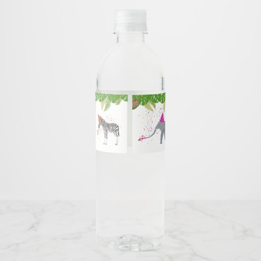 Funny & Cute Oerwoud Animals bij Party Wild One Waterfles Etiket (Achterkant)