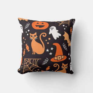 Funny Cute Oranje Black Halloween Symbols Patroon Kussen