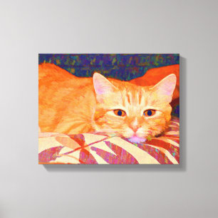Funny Cute Oranje Tabby Cat Canvas Afdruk