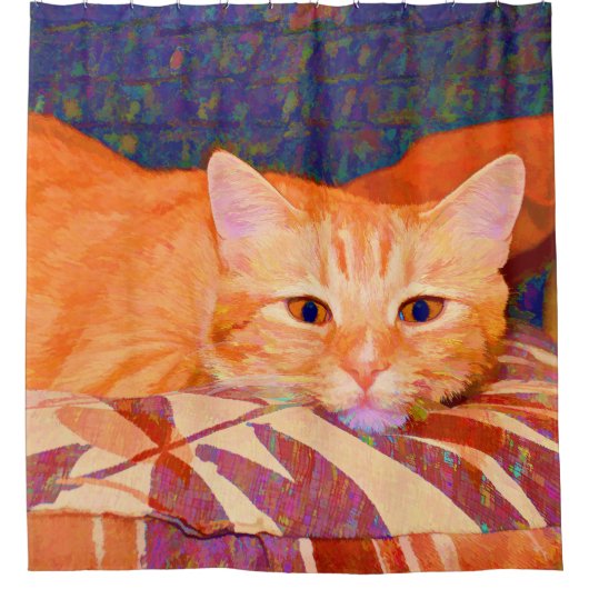 Funny Cute Oranje Tabby Cat Douchegordijn (Voorkant)