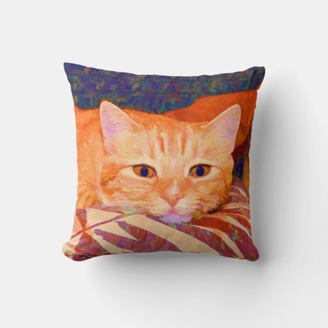 Funny Cute Oranje Tabby Cat Kussen (Voorkant)