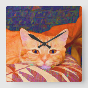 Funny Cute Oranje Tabby Cat Vierkante Klok