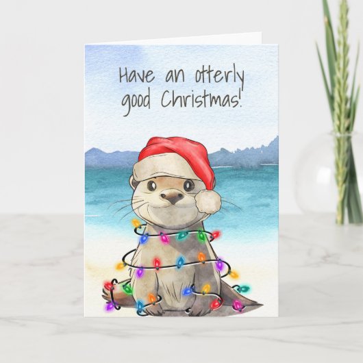 Funny Cute Otter-kerstkaart Kaart (Voorkant)