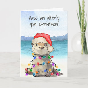 Funny Cute Otter-kerstkaart Kaart