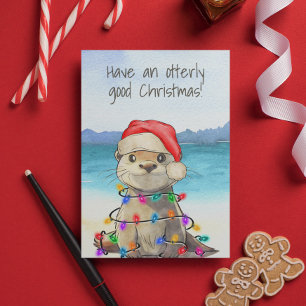Funny Cute Otter-kerstkaart Kaart