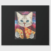 Funny Cute Outer Space Galaxy Cat Meme Pizza Taco Cadeaupapier (Vlak)