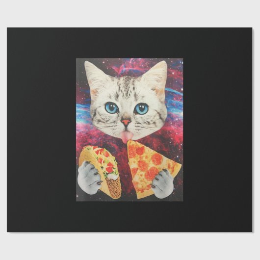 Funny Cute Outer Space Galaxy Cat Meme Pizza Taco Cadeaupapier (Vlak)