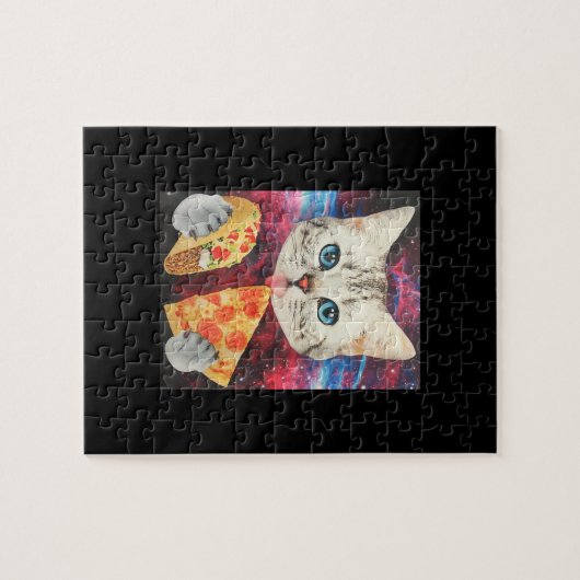 Funny Cute Outer Space Galaxy Cat Meme Pizza Taco Legpuzzel (Horizontaal)