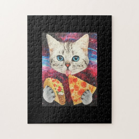 Funny Cute Outer Space Galaxy Cat Meme Pizza Taco Legpuzzel (Verticaal)