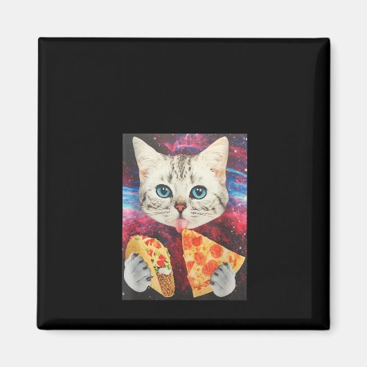 Funny Cute Outer Space Galaxy Cat Meme Pizza Taco Magneet (Voorkant)