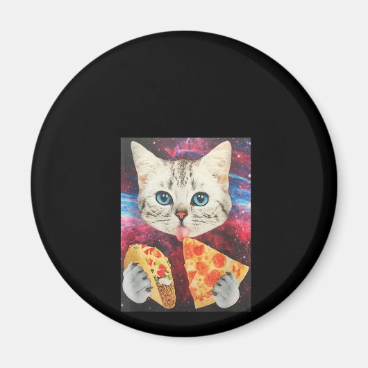 Funny Cute Outer Space Galaxy Cat Meme Pizza Taco Magneet (Voorkant)