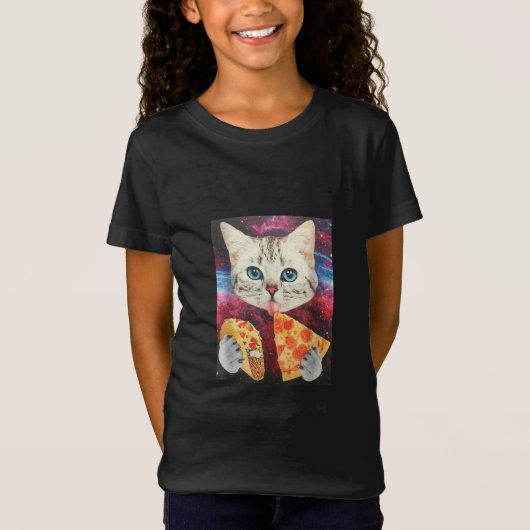 Funny Cute Outer Space Galaxy Cat Meme Pizza Taco T-shirt (Voorkant)