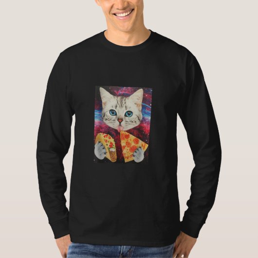 Funny Cute Outer Space Galaxy Cat Meme Pizza Taco T-shirt (Voorkant)