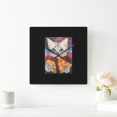 Funny Cute Outer Space Galaxy Cat Meme Pizza Taco Vierkante Klok (Huis)