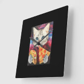 Funny Cute Outer Space Galaxy Cat Meme Pizza Taco Vierkante Klok (Hoek)