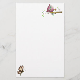 Funny Cute Owl & Butterfly Afbeelding Briefpapier