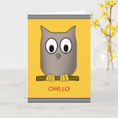 Funny Cute Owl Owllo Hallo Custom Kaart (Gele Bloem)