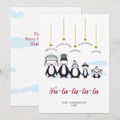 Funny Cute Penguin Tekening Eenvoudige Kerstmis Feestdagenkaart (Voorkant / Achterkant)