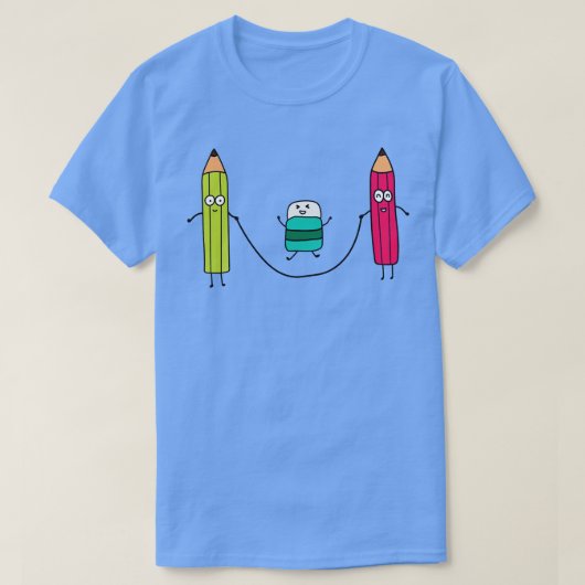 Funny Cute Pensils and Eraser Past Ropen T-shirt (Design voorkant)