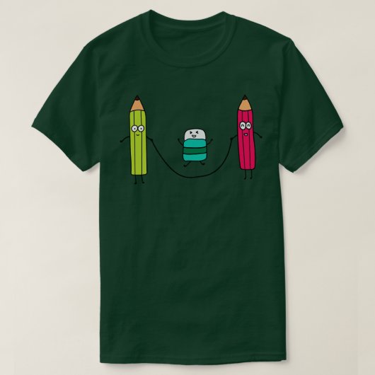 Funny Cute Pensils and Eraser Past Ropen T-shirt (Design voorkant)