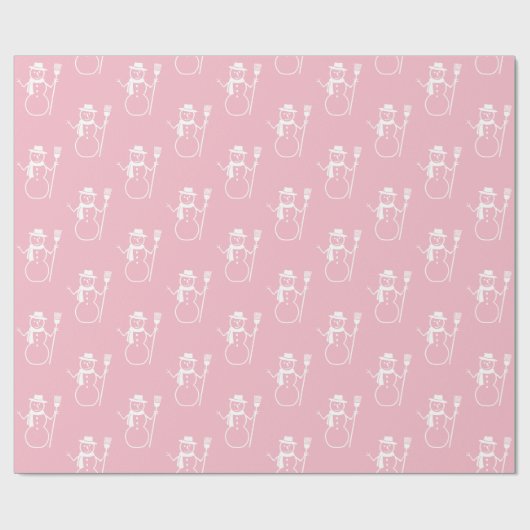 Funny Cute Pink and White Snowman Pattern Cadeaupapier (Vlak)
