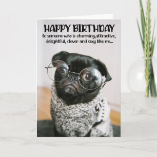 Funny Cute Pug Birthday Wenskaart  Kaart