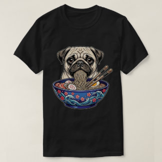 Funny Cute Pug Eating Ramen  Dog Noodle Bowl  T-shirt