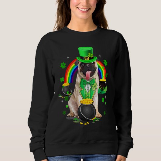 Funny Cute Pug Leprechaun Shamrock St Patrick's D Trui (Voorkant)