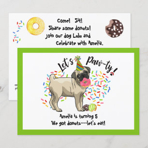 Funny Cute Pug Pet Dog Donuts Birthday Party Kaart